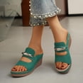 thumbnail image 2 of CYMMPU Women's Metal Accent Open Toe Wedge Slide Sandals, Slip On Platform Comfort Mules, Casual Outdoor Summer Beach Walking Footwear Green 42, 2 of 7