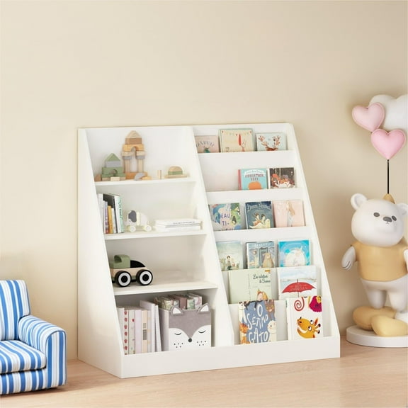 Multifunctional Wooden Kids Bookshelf 4 Tier Toy Storage White