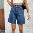 thumbnail image 5 of YYUIJK Jean Shorts for Women Trendy High Waisted Stretchy Denim Summer Casual Hem Mom Long Shorts Cutoff Jorts, 5 of 7