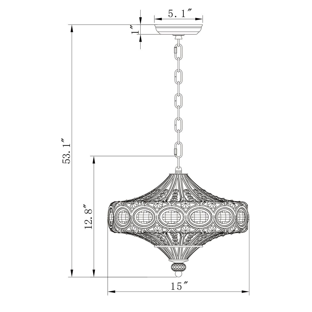 Rilo 15 in. 4-Light Indoor Antique Silver Finish Chandelier