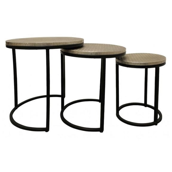 HomeRoots 488533 19 x 18 x 18 in. Black & Silver Round Nested Table - Set of 3
