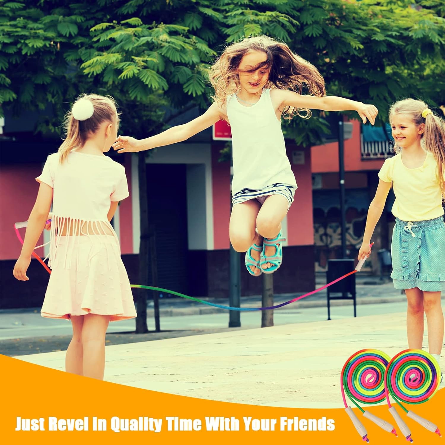 16 FT Long Jump Rope(2 PACK), Double Dutch Jump Ropes, Soft Beaded Skipping for Kids Adults, Plastic Segmented Long Enough for 4-5 Jumpers