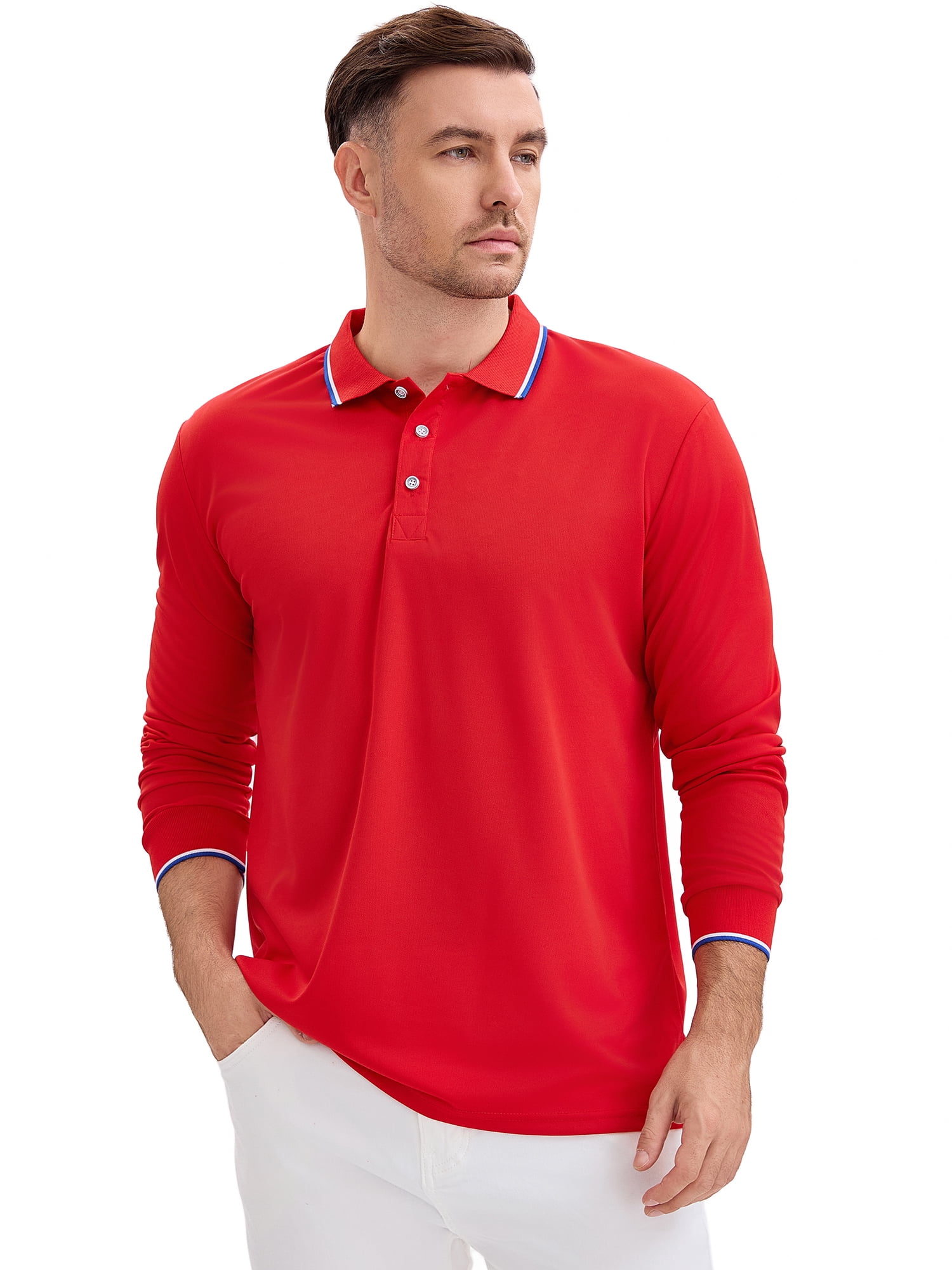 DARING DIVA Men's Classic Regular Fit Long Sleeves Business Golf Polo Shirt M Red