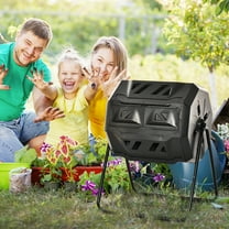 Outsunny 43 gal Black Plastic Dual Chamber Tumbling Composting Bin with 360° Rotating System
