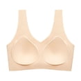 thumbnail image 2 of Women's Wire Free Bra, Full Coverage V Neck Underwear with Wide Straps, Light Support Comfort Seamless Bra | VerBelle,Beige L, 2 of 3