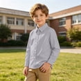 thumbnail image 3 of Fozruso Boys Basic Long Sleeve Shirts Button Down Collared Dress Shirts for Kids Back to School Wear, 3 of 6