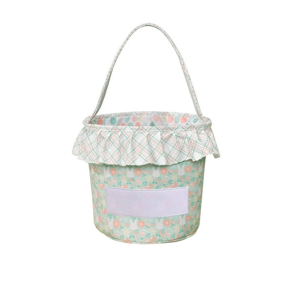 Garden Easter Bunny Basket Bags for Kids White, 8.8"x9" Printed Rainbow Bunny Canvas Cotton Carrying Gift and Eggs Hunt Bag, Bucket Tote for Girls & Boys