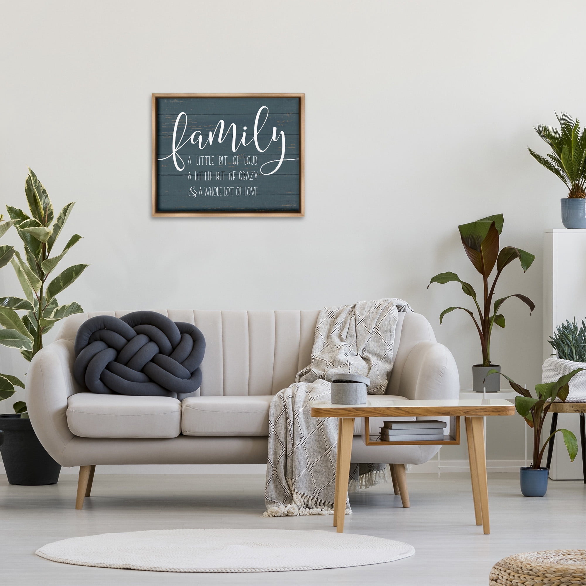 Stupell Industries Family Loud Crazy Love Inspirational Painting Brown Floater Framed Canvas Art Print Wall Art, 31 x 25