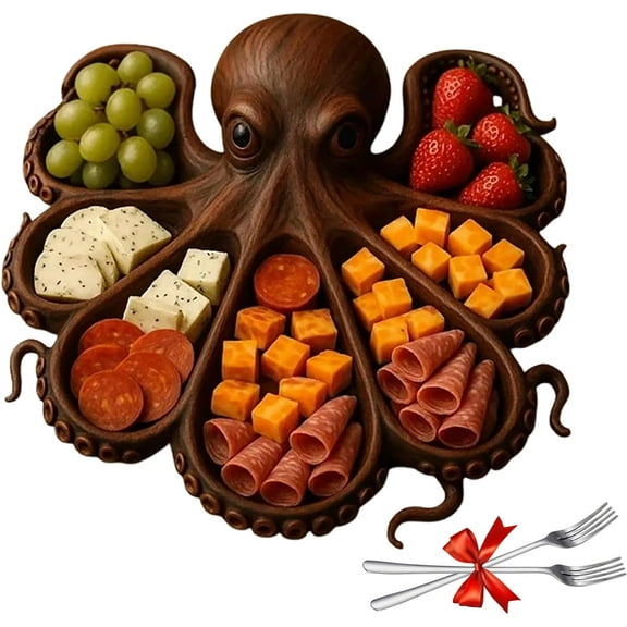 Octopus Charcuterie Platter – Gift for Seafood Lovers,Octopus/Kraken Design Wood Serving Tray,Nautical Wood Serving Tray for Cheese,Meats & Fruit for Seafood Lovers & Entertainers Party Favors
