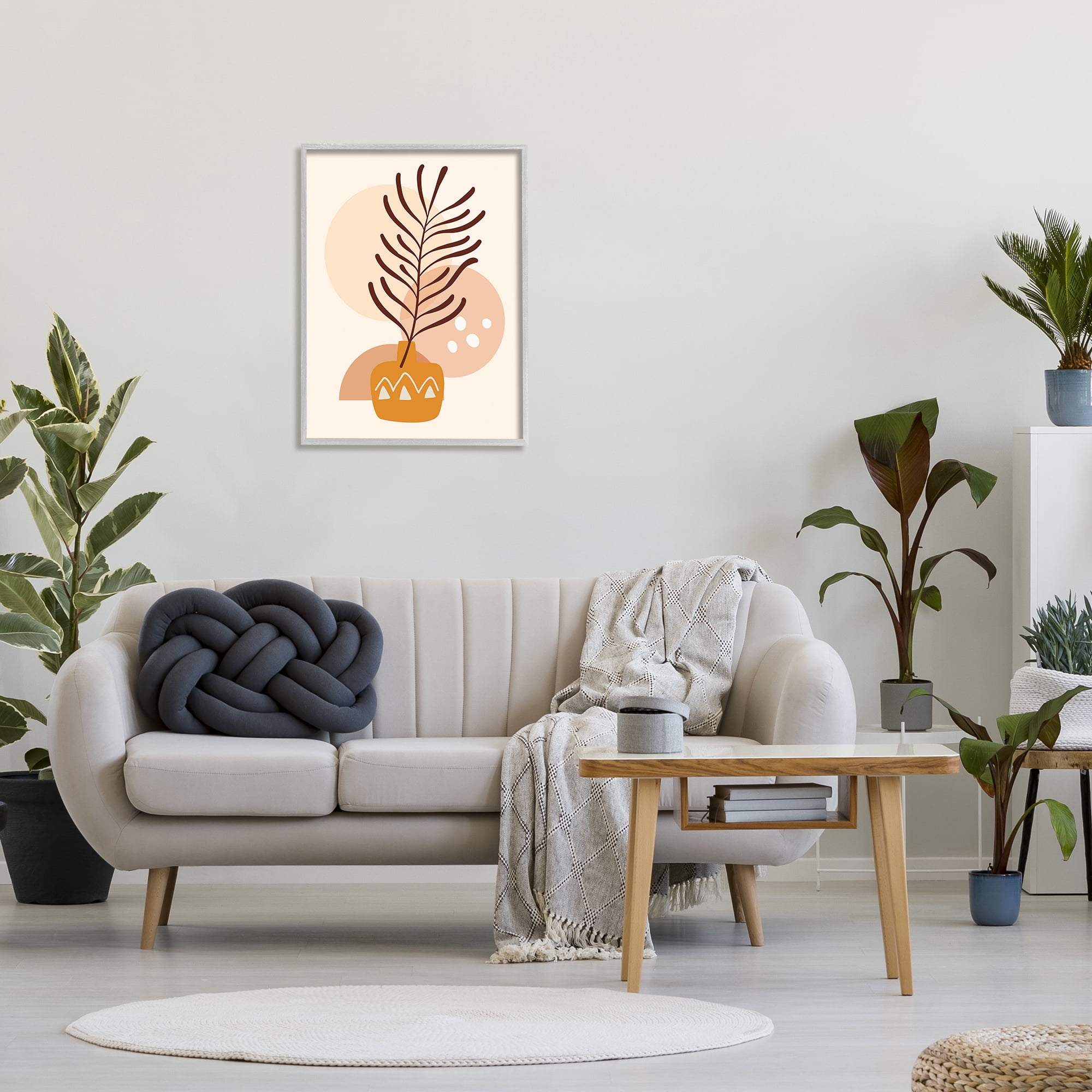 Stupell Industries Geometric Boho Botanical Botanical & Floral Painting Gray Framed Art Print Wall Art, 24 x 30
