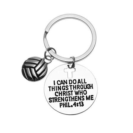 Faith Keychain - Volleyball Charm Keychain, Christian Faith Charm Keychain, I Can Do All Things Through Christ Who Strengthens Me Phil. 4:13 Scripture Jewelry, Volleyball Gifts for Women and Girls