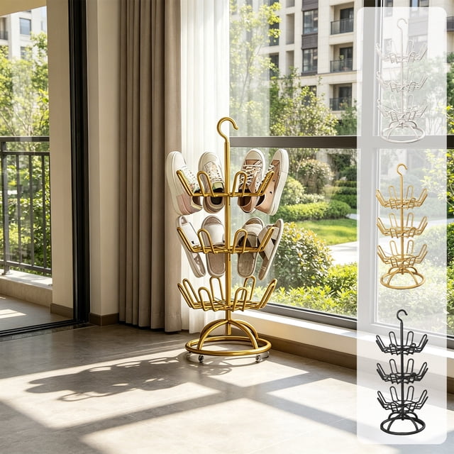 Sentmoon Hanging Shoe Rack 3 Tier Rotating Shoe Rack Space Saving Storage Organizer Easy Setup Standing Hanging Shoe Shelf for Entryway Closet Bedroom and Dorm Use
