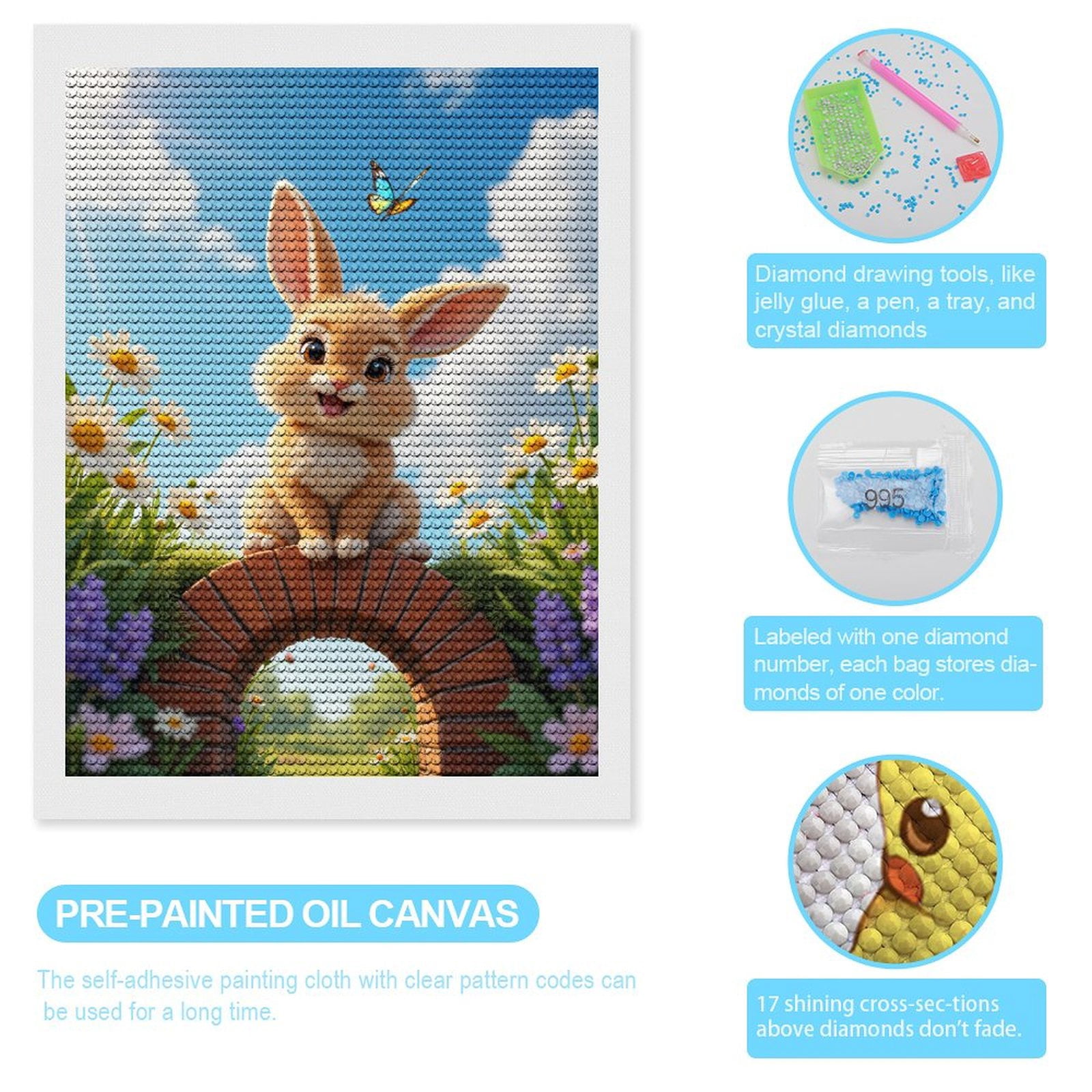 Diamond Art Kits for Adults, Rabbit On Brick Arch With Butterfly 5D Diamond Painting Kits for Adults Beginners, DIY Full Drill Diamond Painting, Gem Art and Crafts 12x16