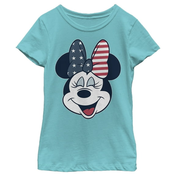 Girl's Mickey & Friends Minnie American Bow Graphic Tee Tahiti Blue X Small