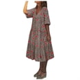 thumbnail image 2 of ZZwxWA Casual Short Sleeve V Neck Dress for Womens 2025 Floral Print Oversize Summer Beach Dress Loose Fit Tiered Ruffle Flowy Swing Hem Sundress Khaki X-Large, 2 of 5
