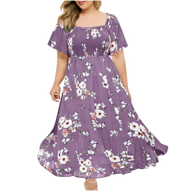 Mujeres Más Tamaño Manga Larga Tops Floral Impreso V-Cuello Vestido de Manga Corta Casual, Vestido Ligero de la Moda de Verano de Primavera para las Mujeres