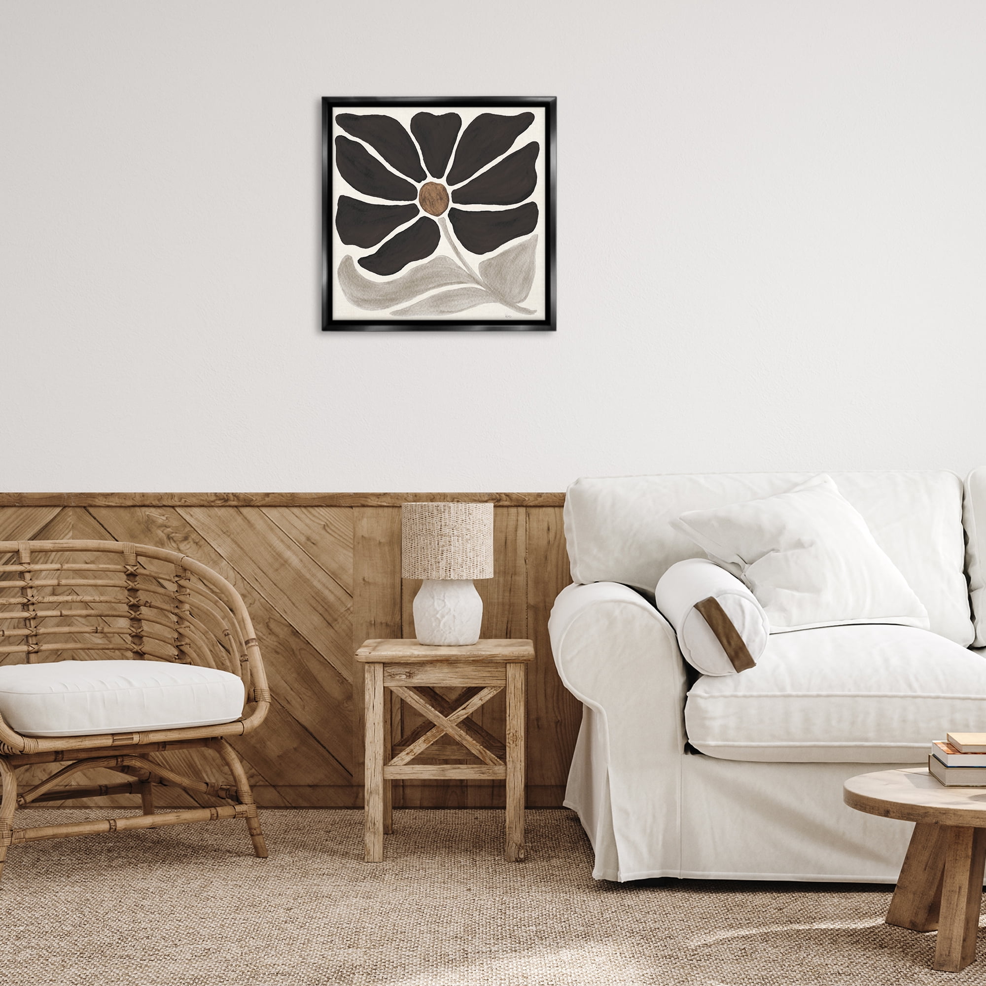 Stupell Industries Modern Neutral Flower Botanical & Floral Painting Black Floater Framed Art Print Wall Art, 25 x 25
