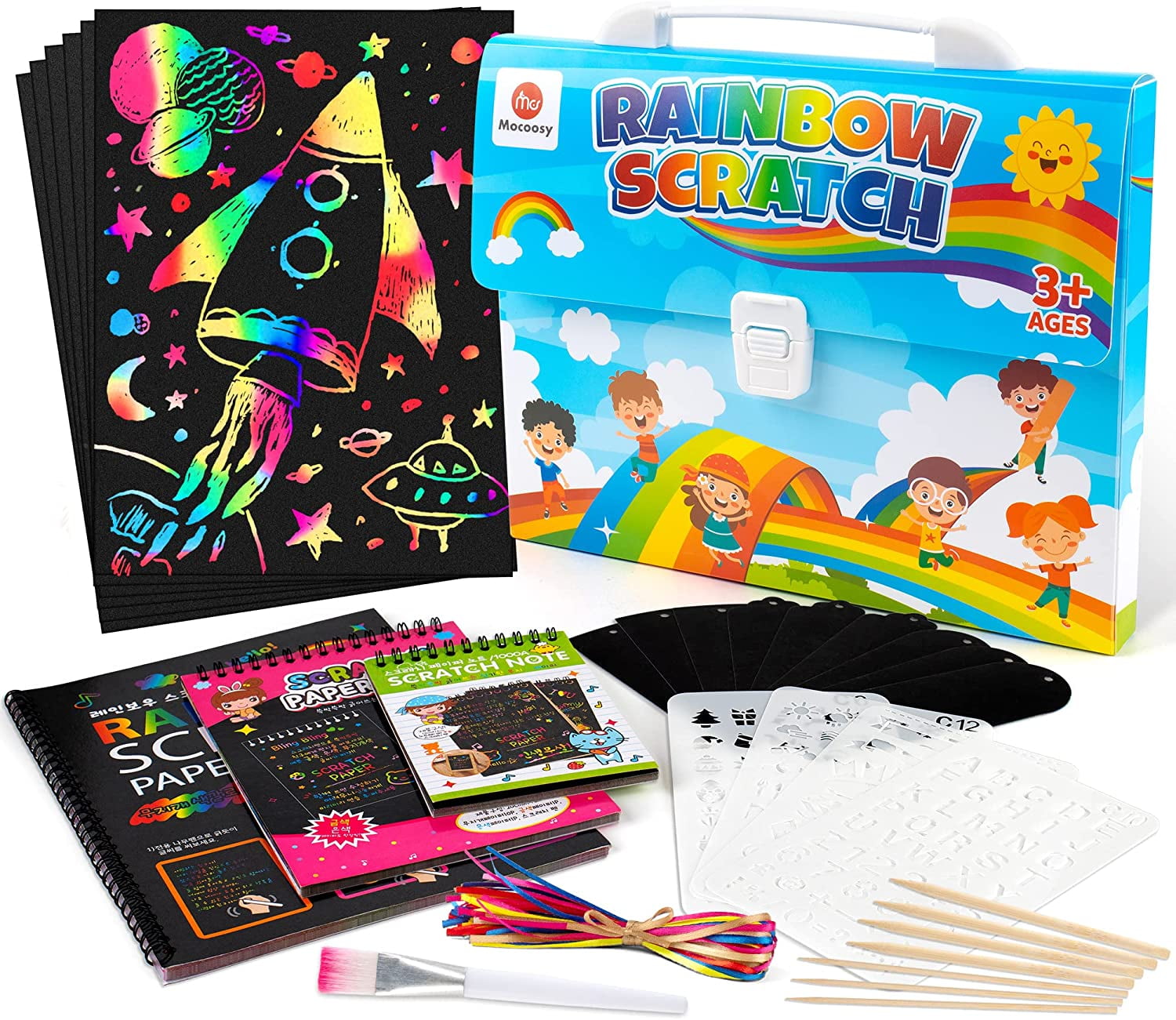Mocoosy 140PCS Scratch Paper Art Set for Kids, Rainbow Magic Scratch