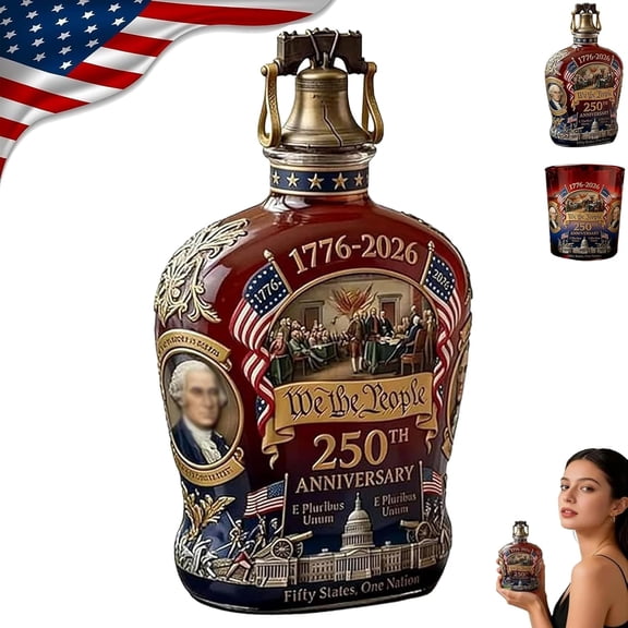 Esterze 250th Anniversary Commemorative Whiskey Bottle, “We The People” Heritage Glass Decanter Set, Patriotic Collector for Anniversaries & History Lovers