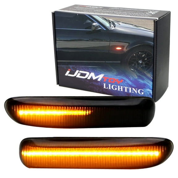 Euro Smoked Lens Amber Full LED Sequential Blink Front Side Marker Light Kit For BMW E46 1999-01 3 Series Sedan, 1999-03 3 Series Coupe, Replace OEM Amber/Clear Sidemarker Lamps