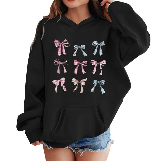 Chandail en Molleton pour Enfants Filles Manches Longues Imprimé à Capuche Col Rond Chandail Décontracté Sport Automne Hiver Taille 5-6 Ans