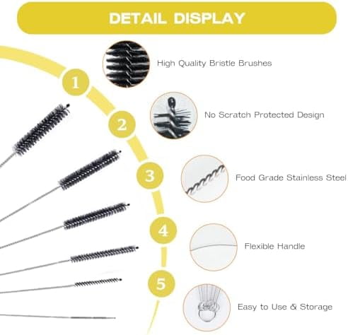 Straw Cleaner Brush Set,6 Piece Long Drinking Straws Cleaning Brush Pipe Tube Tiny Brushes 10-inch,Black