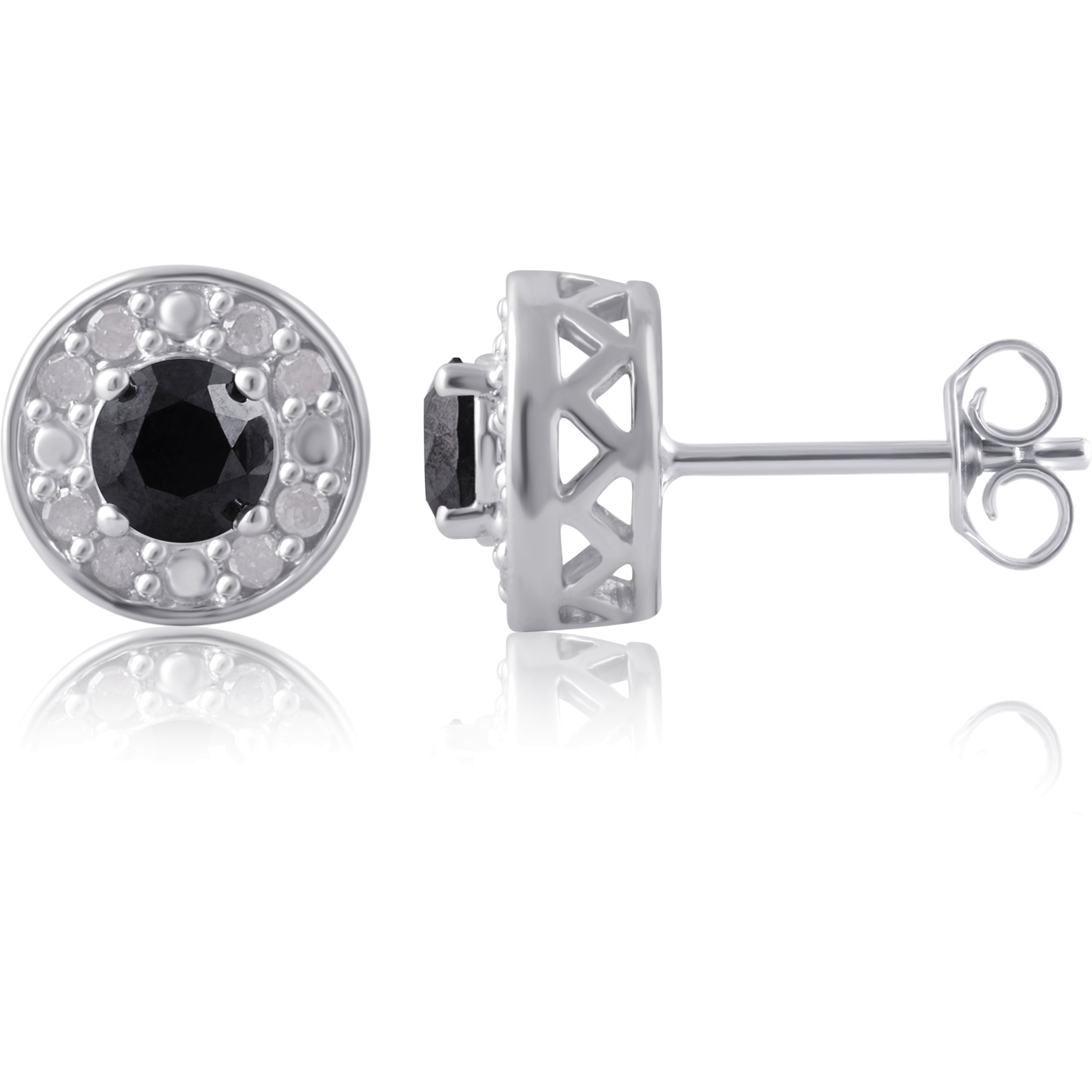 Arista 1.0 Carat T.W. Round Black and White Diamond Sterling Silver Cluster Stud Earrings