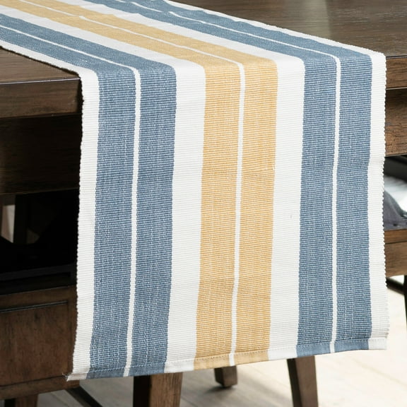 Elsie & Zoey Blue & Tan Stripe Woven Kitchen Table Runner for Women