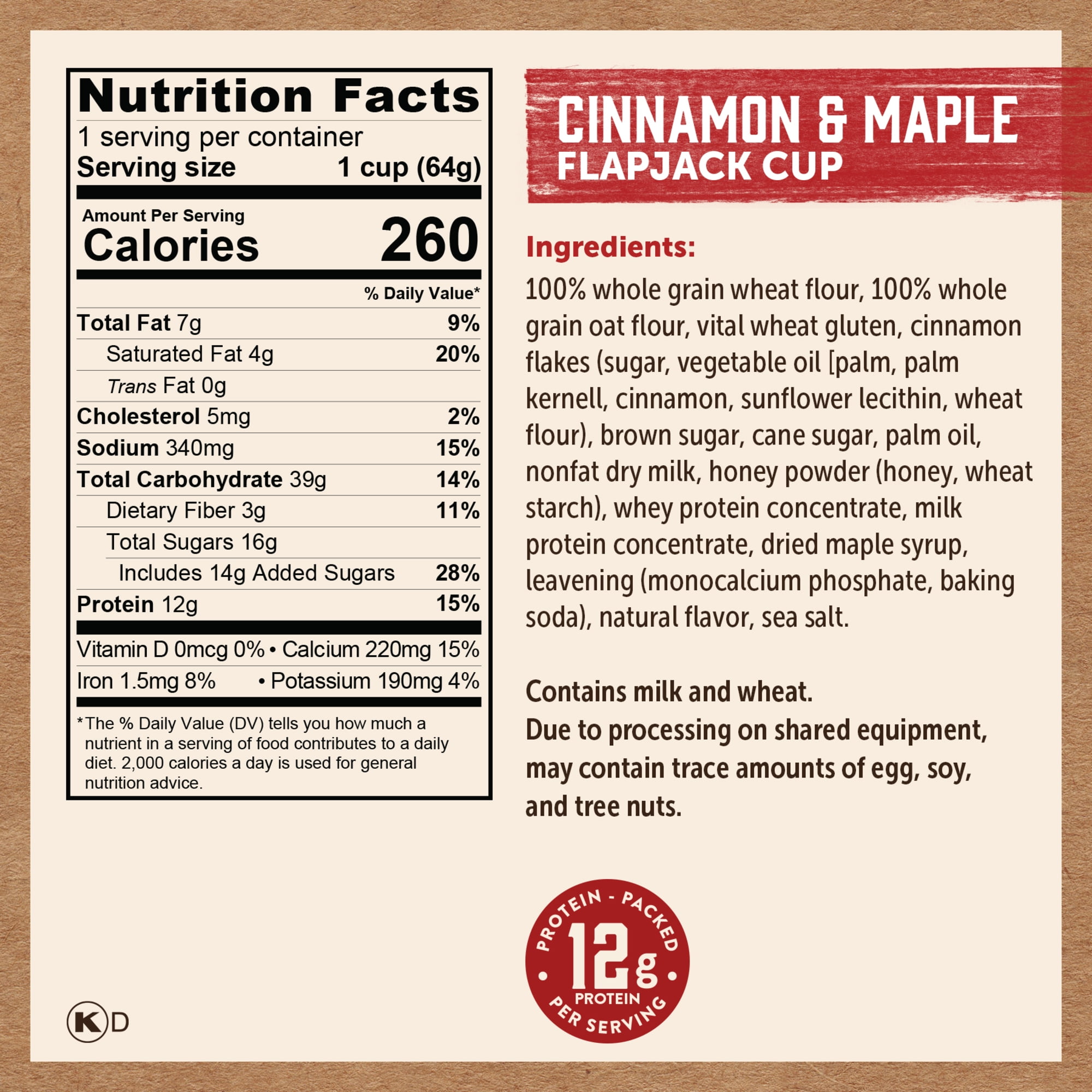 (3 pack) Kodiak Protein-Packed Cinnamon and Maple Flapjack Power Cup, 2.26 oz