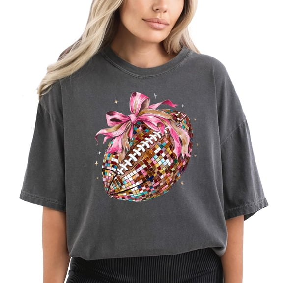 Disco Football Coquette Bow Shirt for Women and Teens Girly Fall Football Season Oversized Tee Pepper Shirt Adult 2X-Large