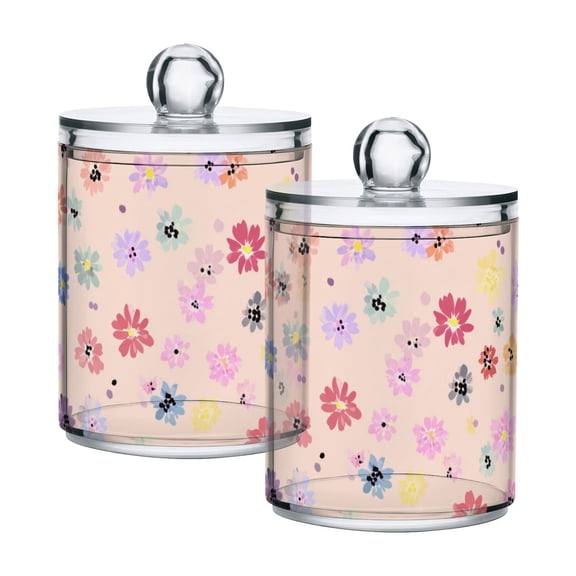 Spring Pastel Color Petals Translucent Plastic Cans Storage Canisters with Lid Set of 2