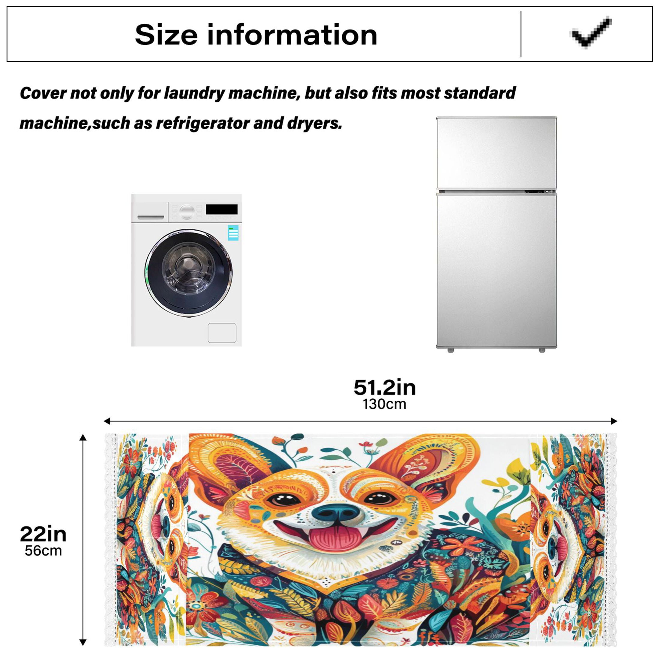 Smiling Corgi DogWasher and Dryer Covers Dust-Proof and Oil Resistant Fridge Cover with 4 Storage Pockets Washing Machine Top Cover for Laundry Kitchen Home 51.2 x 22 In