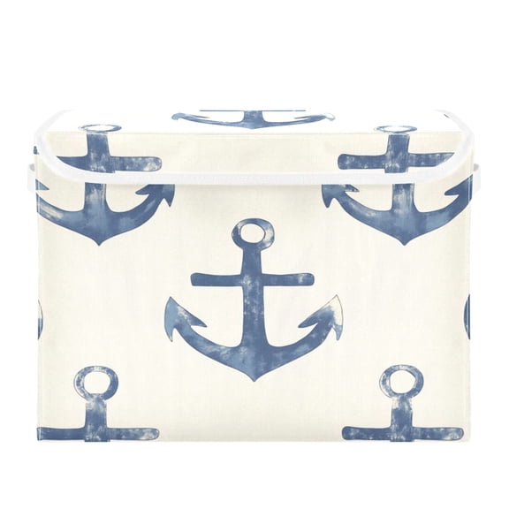 Storage Box With Lid 16.5x12.6x11.8In Foldable Stacked Household Storage Box Blue Anchor