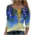 thumbnail image 1 of IROINID Rabais Hauts à Manches Longues pour Femmes T-Shirt Ample Col Rond Imprimé Blouse d'Automne Pull Tops, Bleu, 1 of 5