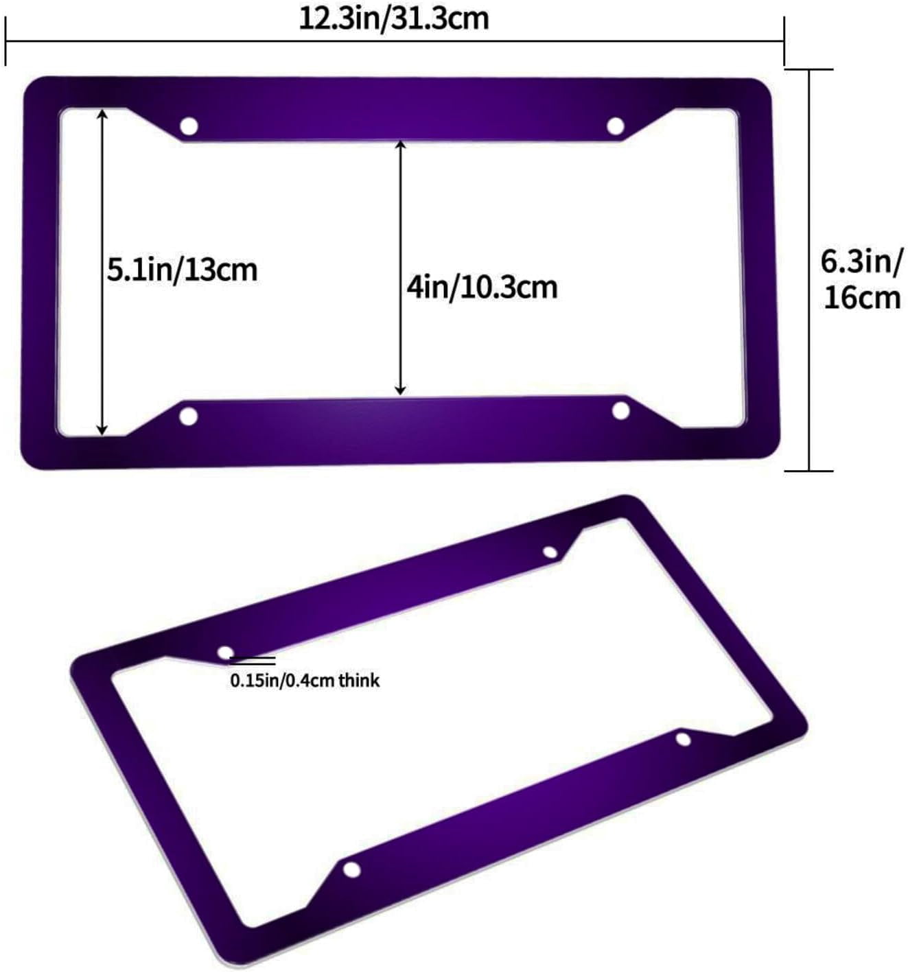 Purple License Plate Frame 2 Packs Purple Car Accessories  Metal License Plate Holder, Weather Proof, Rust-Proof  Size