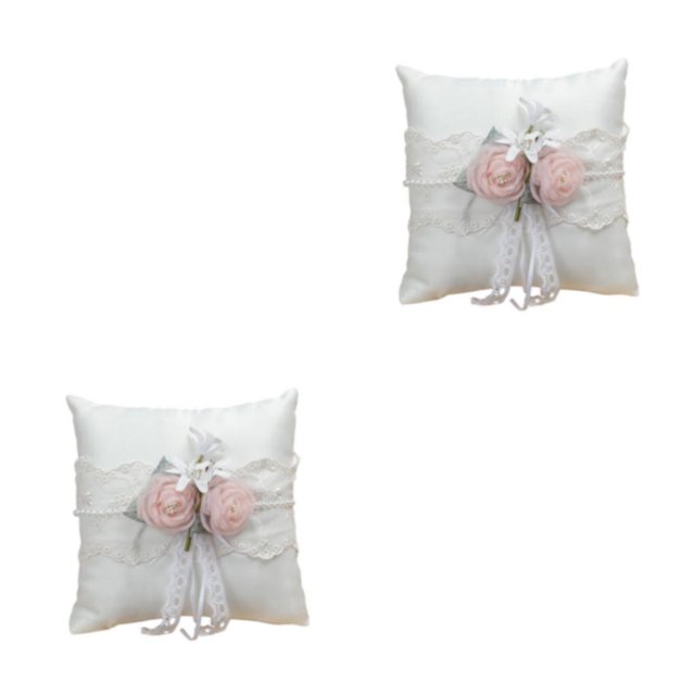 Yuarrent Almohada de anillo de bodas romántica de tela para la ceremonia del día de San Valentín Ajuste del anillo Decoración Portador flor de perla 1 2Conjunto