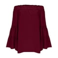 thumbnail image 3 of HongQid Womens Off The Shoulder Long Bell Sleeve Tops Flared Casual Loose Blouse, 3 of 6