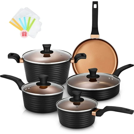 

KUTIME 9 Piece Nonstick Aluminum Ceramic Cooking Cookware set Dishwasher Safe.