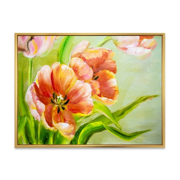 Designart 'Ancient Red Tulips Flowers II' Traditional Framed Canvas Wall Art Print