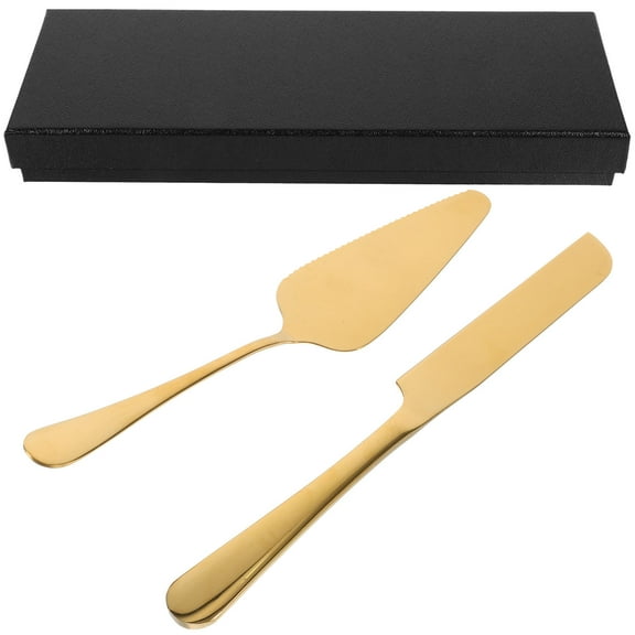 PAMINGONO Wedding Cake Utensils Set 1 Set Golden Long Handle Stainless Steel Slicing Cutting Serving For Parties