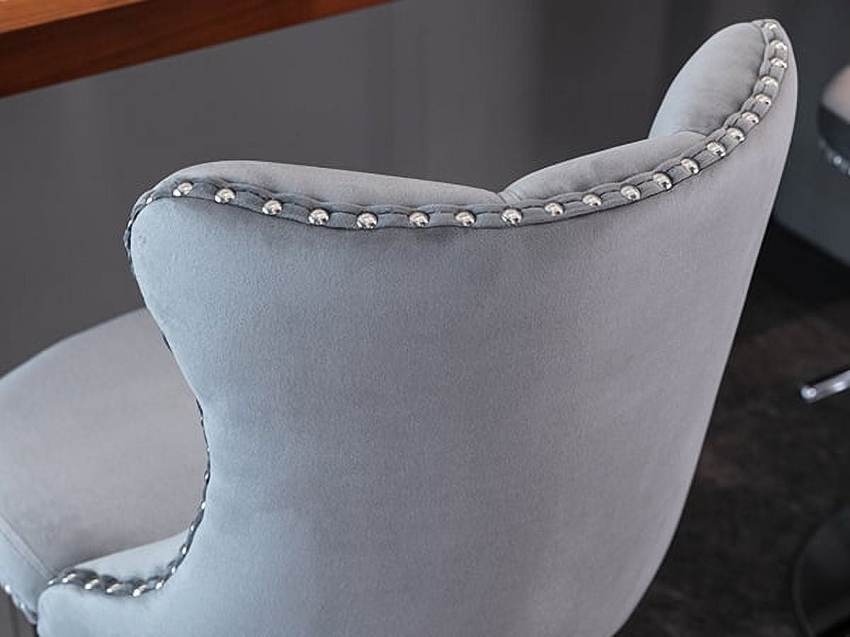 ODUSE-DAILY Gray Velvet Bar Stools Set of 2 - Adjustable Swivel Counter Height Chairs with Tufted Back and Nailhead Trim for Kitchen Island Pub Restaurant (2Pcs, Chrome Metal, Grey)