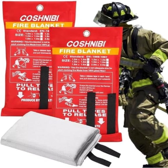 COSHNIBI Fire Blanket Emergency Fire Blanket for Home & Kitchen High Heat Resistant Fire Suppression Blankets Fiberglass Fire Blanket 2 Pack