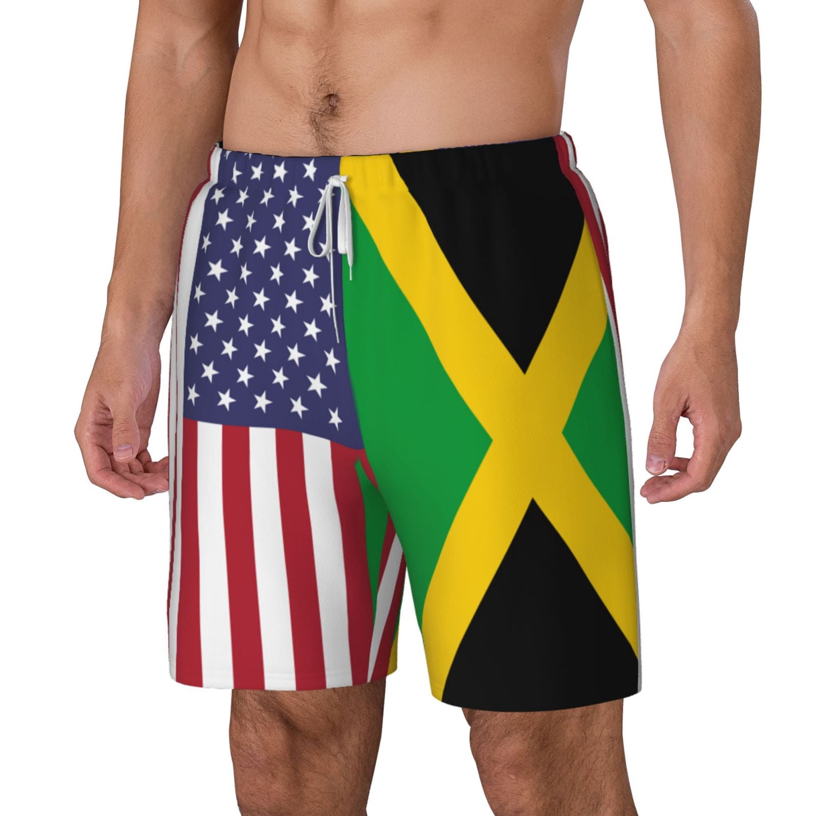 Men's America Jamaica Flag Swim Trunks with Compression Liner Bathing Suit Swimwear