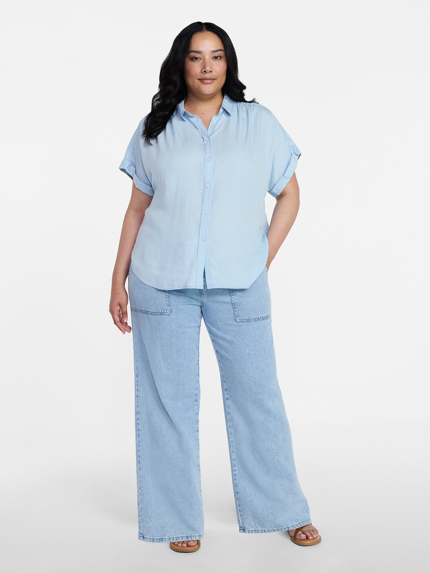 Scenario Women's Pull On Wide Leg Jeans, 30" Inseam, Sizes XS-XXXL