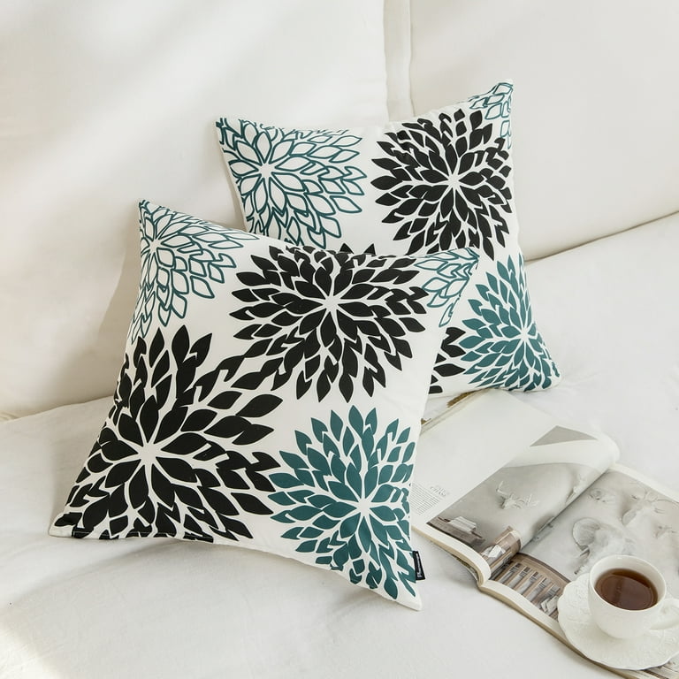 Phantoscope Set of 4 New Living Series Leaf Geometric Coffee Throw  Decorative Pillow Cover Cushion Cover 18 x 18 inches 45 x 45 cm