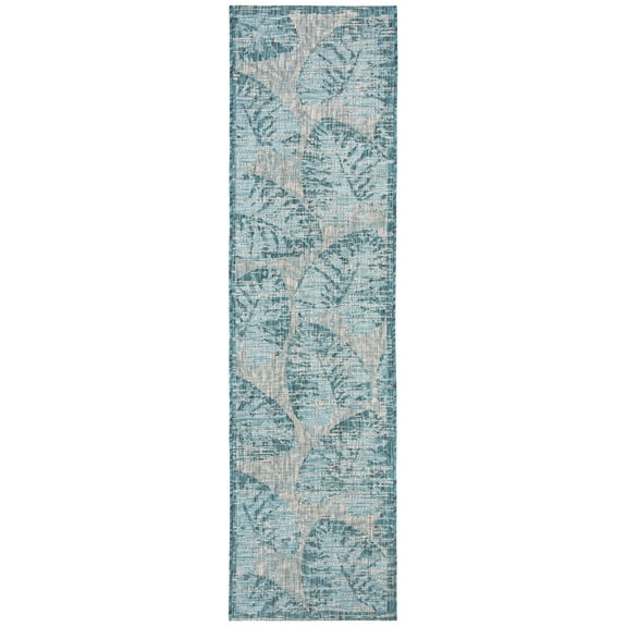 SAFAVIEH Courtyard Alene Floral Indoor/Outdoor Runner, 2'3" x 8', Grey/Aqua