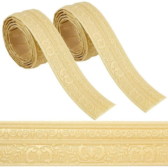 2 Rolls 91x3 Inch Moccasin Flexible Mirror Wall Base Edging Frame Lines Peel and Stick Molding Baseboard Trim Self Adhesive Foam 3D Wallpaper Border for Home DIY Furniture Decor