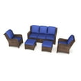 thumbnail image 2 of 5 Piece Patio Furniture Sets, All-Weather Wicker Conversation Sets, Outdoor Rattan Sectional Sofa Chair with Cushions and 2 Ottoman for Balcony, Garden, Backyard, Navy Blue, 2 of 9