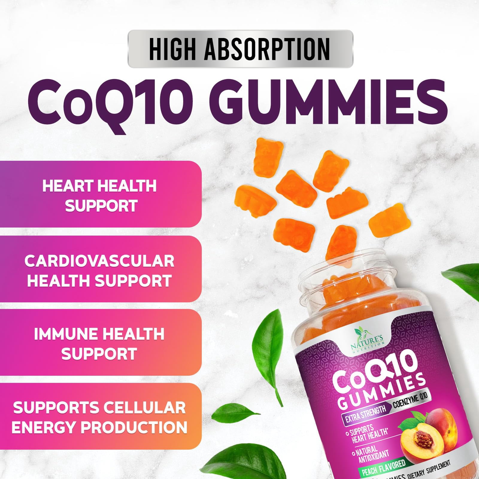 CoQ10 Gummies - Coenzyme Q10 100mg Per Serving - 3X Strength, High Absorption, Antioxidant Supplements for Heart Health Support & Energy Production, Ultra Coq 10 Vitamins Supplement - 120 Gummies