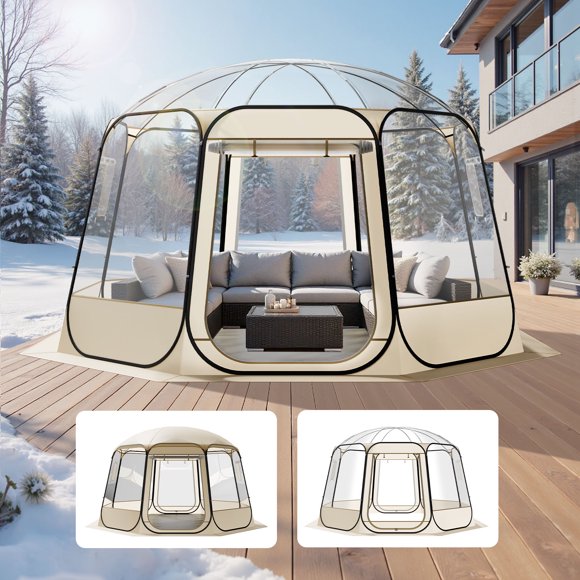 VEVOR Tente Bulle Pop-Up, 12 x 11,1 Pi Imperméable et Résistante aux UV, Abri de Tente de Camping Transparent, Tentes Dôme Igloo de Jardin Extérieur avec Fenêtres, Vue Panoramique à 540°